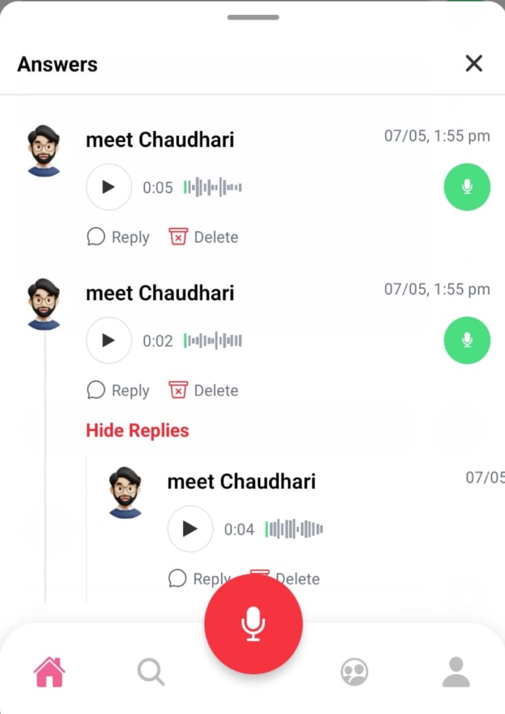 fonybox app showing an audio comment interface