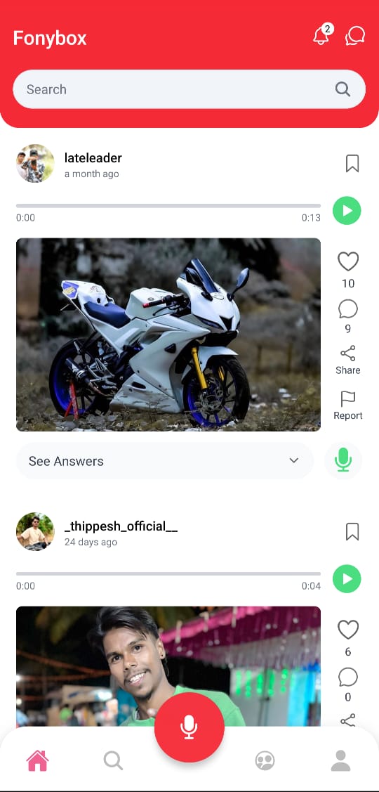 fonybox app showing the audio feed