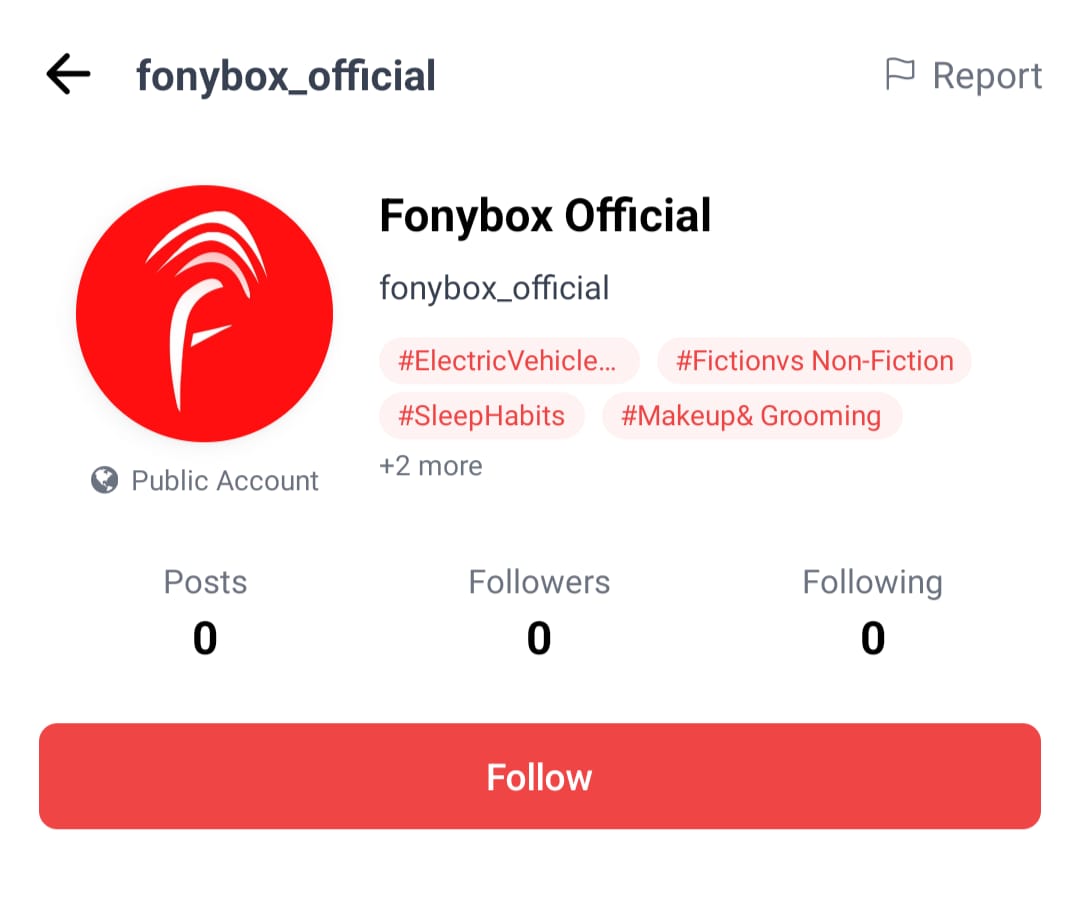 fonybox app showing a user profile